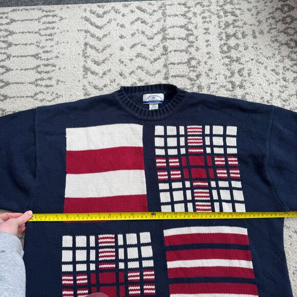 Vtg 90s Jos. A. Bank David Leadbetter Red White Blue Cotton Knit Golf Sweater M - Picture 6 of 7